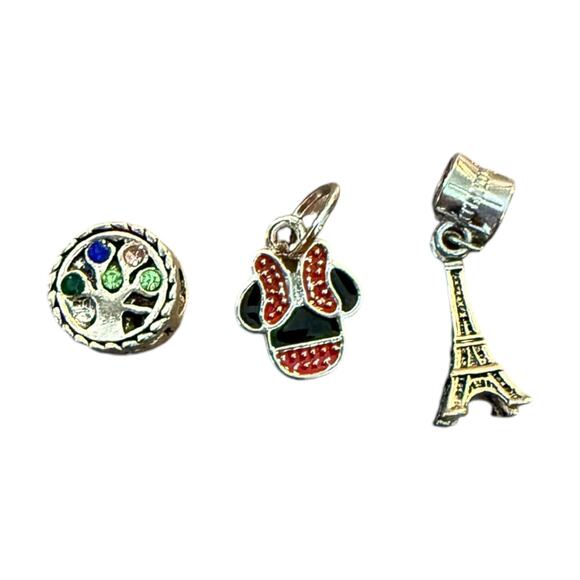 Minnie Eiffel Tower Tree Of Life 3 Bracelet Charm Set NEW - Picture 1 of 3